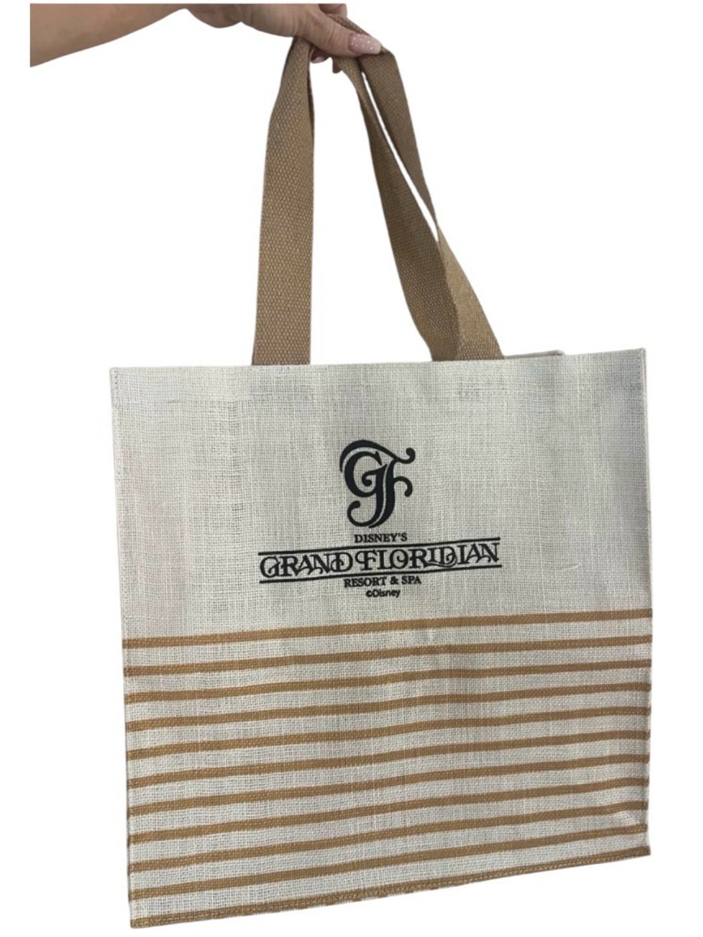 Disney Grand Floridian Resort Striped Tote Bag White & Beige Canvas